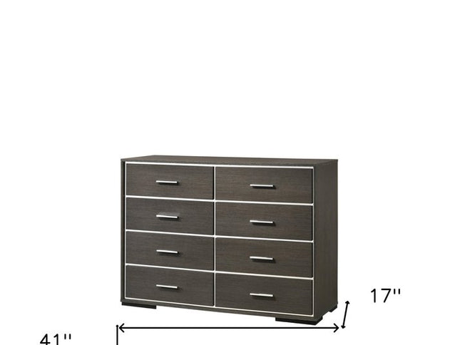 57" Gray Solid and Manufactured Wood Eight Drawer Double Dresser