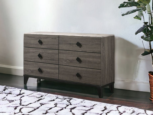 61" Gray Solid and Manufactured Wood Six Drawer Double Dresser