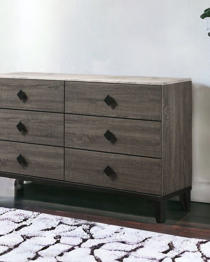 61" Gray Solid and Manufactured Wood Six Drawer Double Dresser