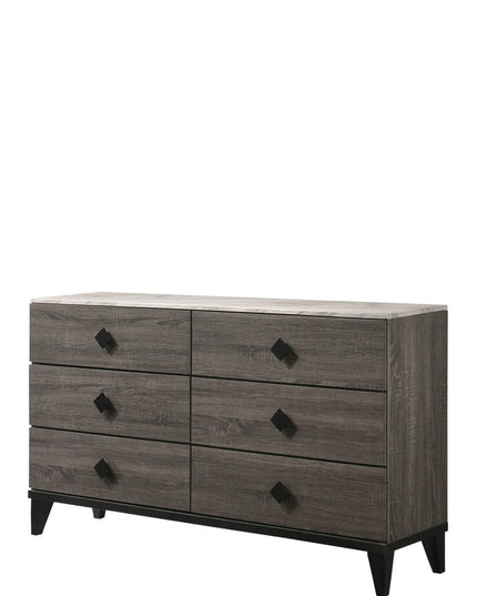 61" Gray Solid and Manufactured Wood Six Drawer Double Dresser