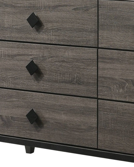 61" Gray Solid and Manufactured Wood Six Drawer Double Dresser