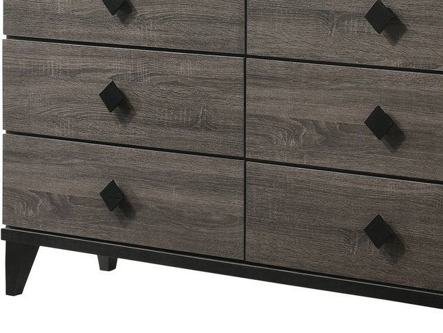 61" Gray Solid and Manufactured Wood Six Drawer Double Dresser