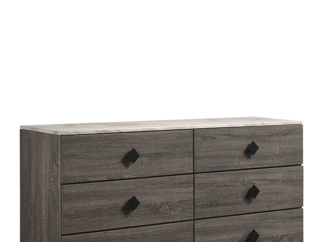 61" Gray Solid and Manufactured Wood Six Drawer Double Dresser