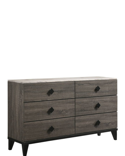 61" Gray Solid and Manufactured Wood Six Drawer Double Dresser