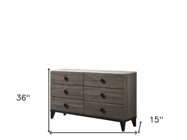 61" Gray Solid and Manufactured Wood Six Drawer Double Dresser