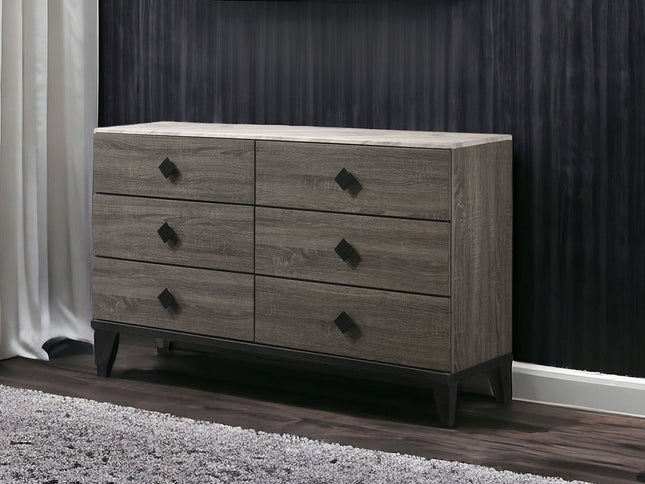 61" Gray Solid and Manufactured Wood Six Drawer Double Dresser