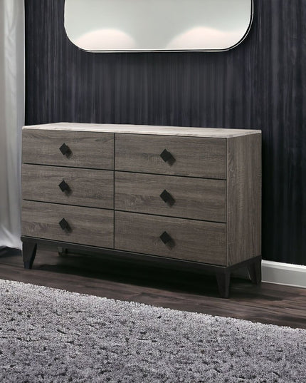 61" Gray Solid and Manufactured Wood Six Drawer Double Dresser