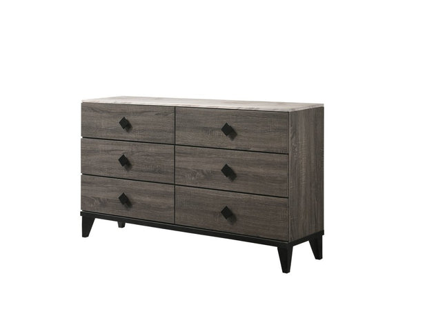 61" Gray Solid and Manufactured Wood Six Drawer Double Dresser