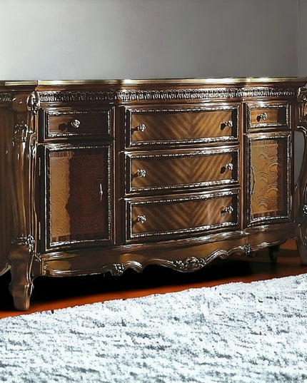 69" Brown Solid and Manufactured Wood Five Drawer Triple Dresser