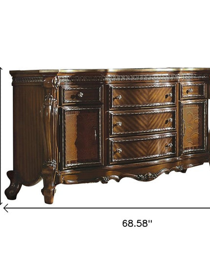 69" Brown Solid and Manufactured Wood Five Drawer Triple Dresser