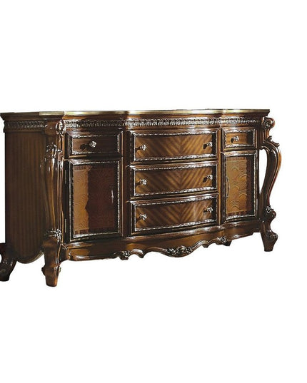 69" Brown Solid and Manufactured Wood Five Drawer Triple Dresser