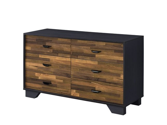 47" Walnut Black And Finish Manufactured Wood Six Drawer Double Dresser
