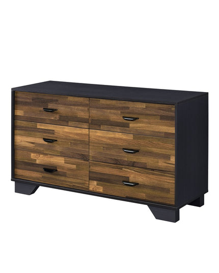 47" Walnut Black And Finish Manufactured Wood Six Drawer Double Dresser