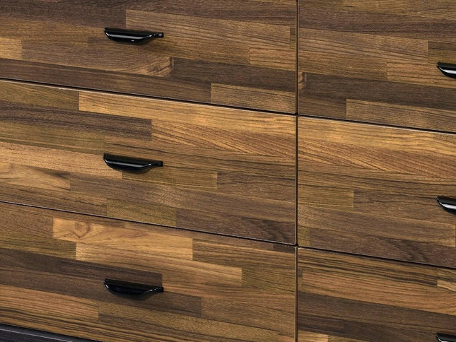 47" Walnut Black And Finish Manufactured Wood Six Drawer Double Dresser