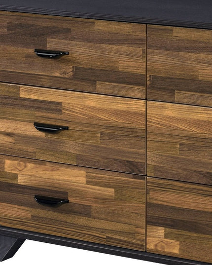 47" Walnut Black And Finish Manufactured Wood Six Drawer Double Dresser