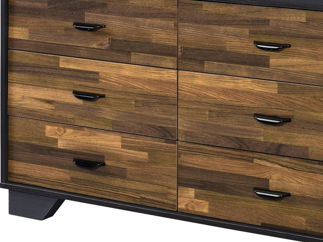 47" Walnut Black And Finish Manufactured Wood Six Drawer Double Dresser