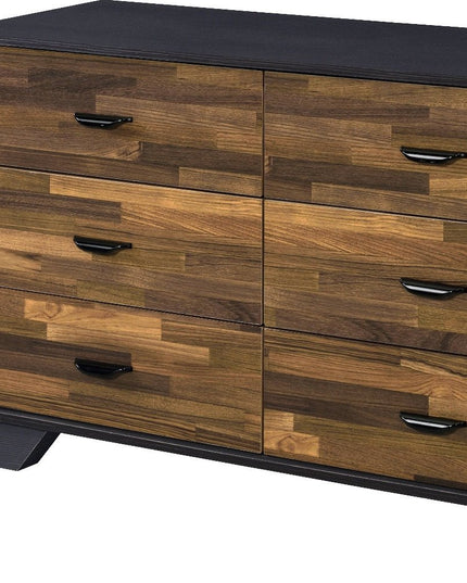 47" Walnut Black And Finish Manufactured Wood Six Drawer Double Dresser