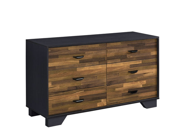 47" Walnut Black And Finish Manufactured Wood Six Drawer Double Dresser