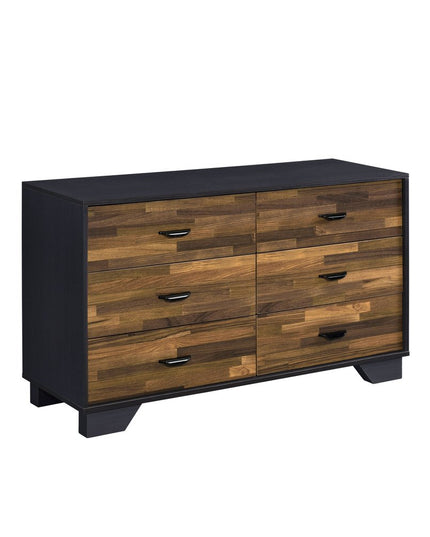 47" Walnut Black And Finish Manufactured Wood Six Drawer Double Dresser