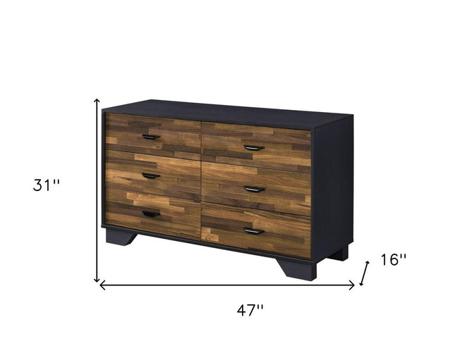 47" Walnut Black And Finish Manufactured Wood Six Drawer Double Dresser