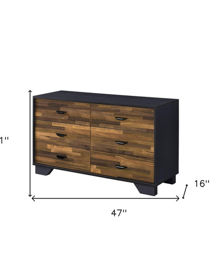 47" Walnut Black And Finish Manufactured Wood Six Drawer Double Dresser