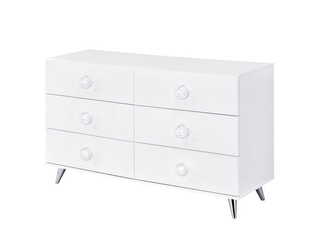 47" White Finish Manufactured Wood Six Drawer Double Dresser