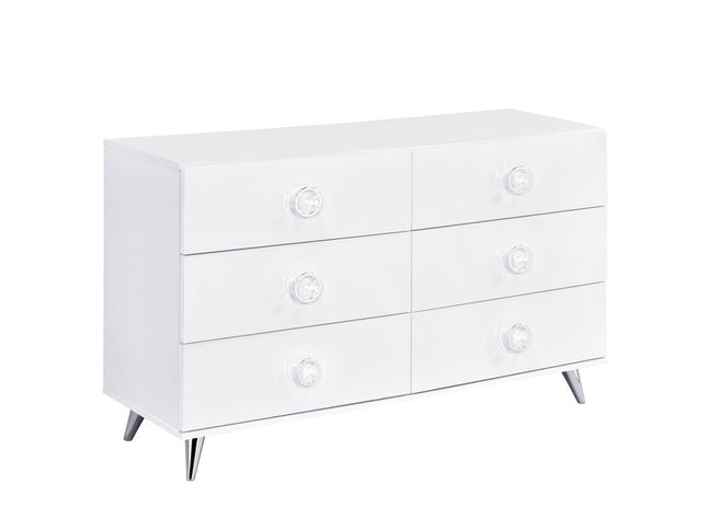 47" White Finish Manufactured Wood Six Drawer Double Dresser