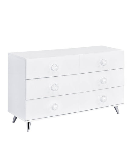 47" White Finish Manufactured Wood Six Drawer Double Dresser