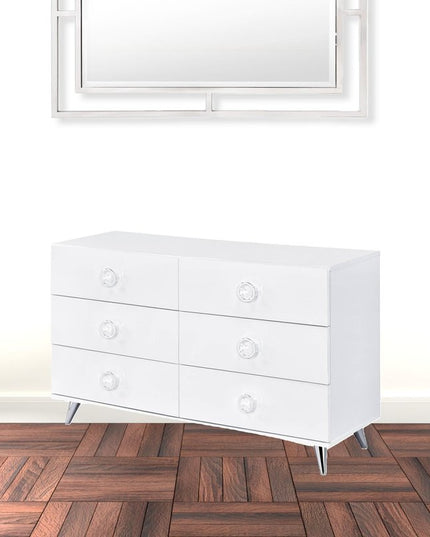 47" White Finish Manufactured Wood Six Drawer Double Dresser