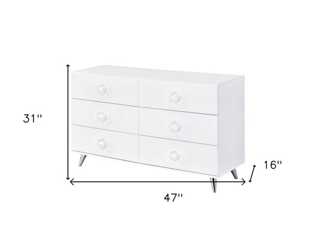 47" White Finish Manufactured Wood Six Drawer Double Dresser