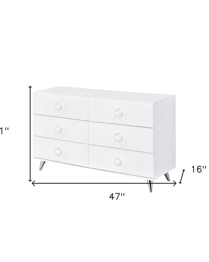 47" White Finish Manufactured Wood Six Drawer Double Dresser