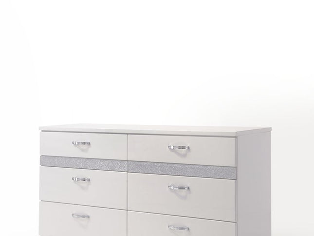 63" White High Gloss Manufactured Wood Eight Drawer Double Dresser
