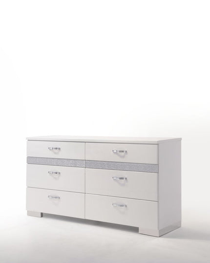 63" White High Gloss Manufactured Wood Eight Drawer Double Dresser