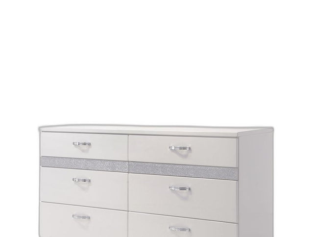 63" White High Gloss Manufactured Wood Eight Drawer Double Dresser