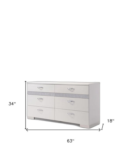 63" White High Gloss Manufactured Wood Eight Drawer Double Dresser
