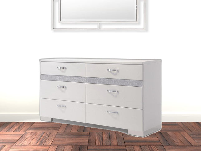 63" White High Gloss Manufactured Wood Eight Drawer Double Dresser