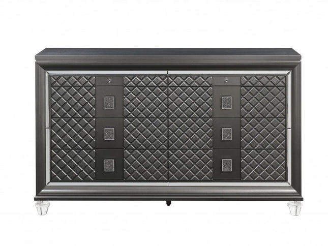 65" Gray Solid and Manufactured Wood Eight Drawer Double Dresser