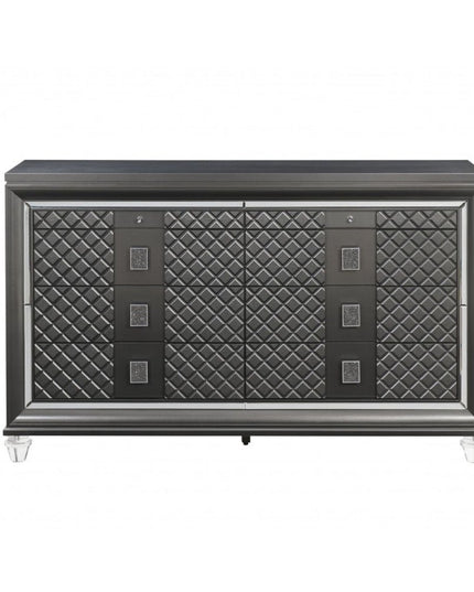 65" Gray Solid and Manufactured Wood Eight Drawer Double Dresser