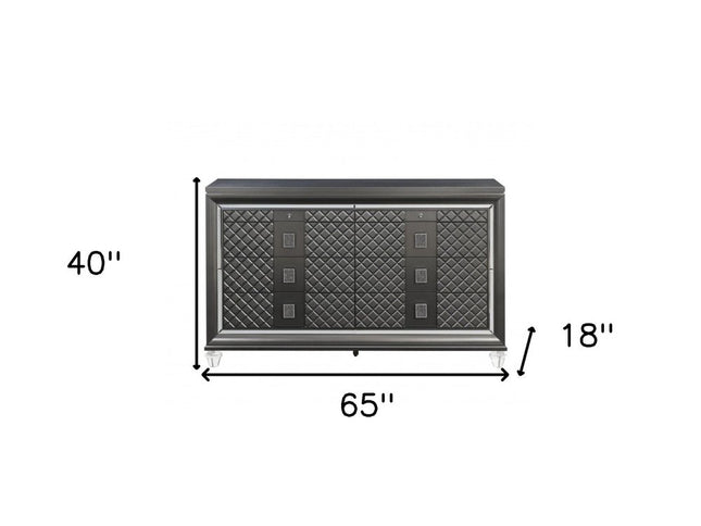 65" Gray Solid and Manufactured Wood Eight Drawer Double Dresser
