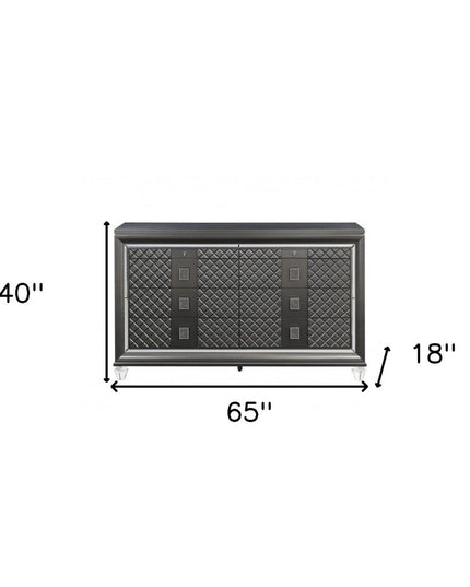 65" Gray Solid and Manufactured Wood Eight Drawer Double Dresser