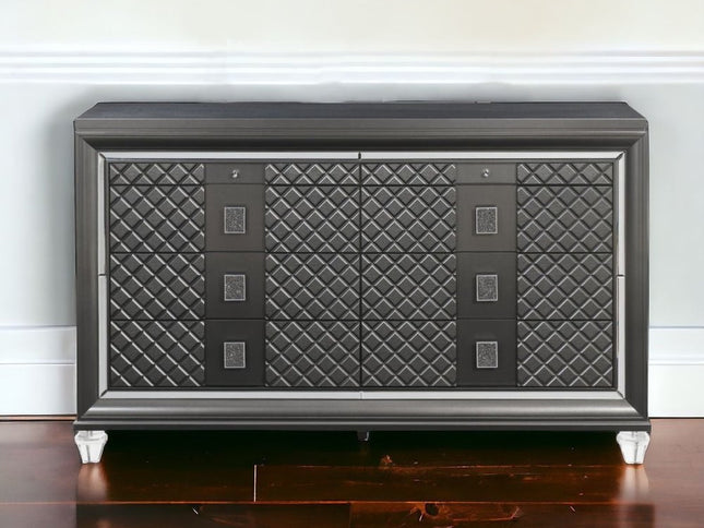 65" Gray Solid and Manufactured Wood Eight Drawer Double Dresser