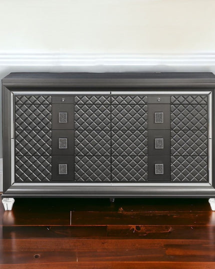 65" Gray Solid and Manufactured Wood Eight Drawer Double Dresser