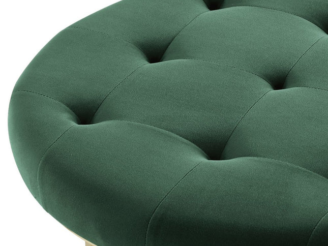 Set of Two Green Velvet and Gold Tufted Round Ottoman