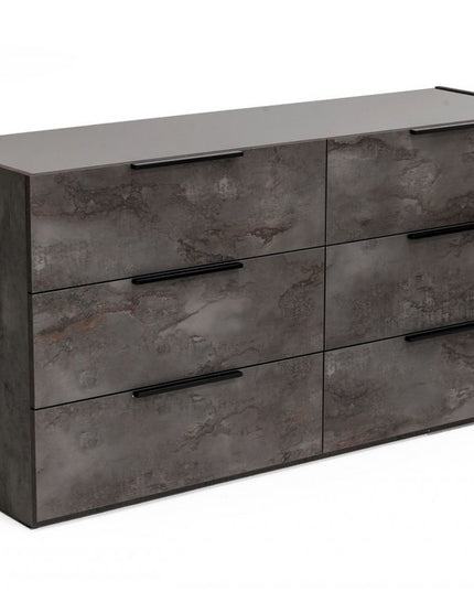 61" Grey Faux Marble Solid Manufactured Wood Six Drawer Double Dresser