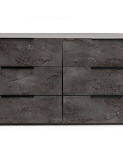 61" Grey Faux Marble Solid Manufactured Wood Six Drawer Double Dresser