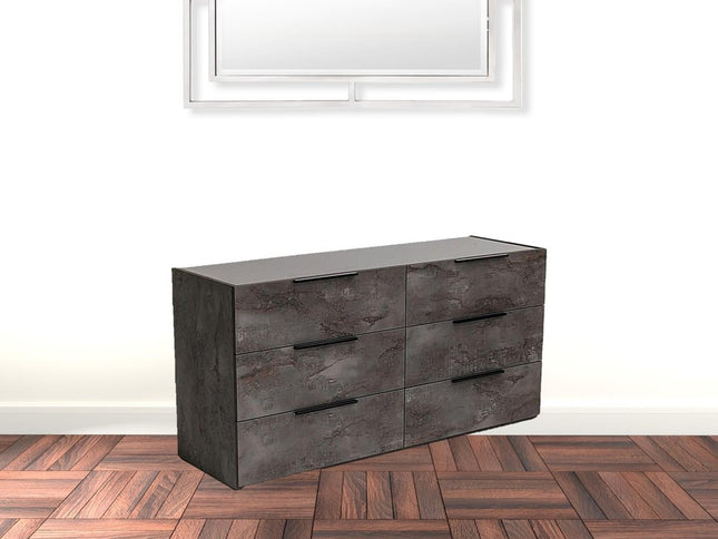 61" Grey Faux Marble Solid Manufactured Wood Six Drawer Double Dresser