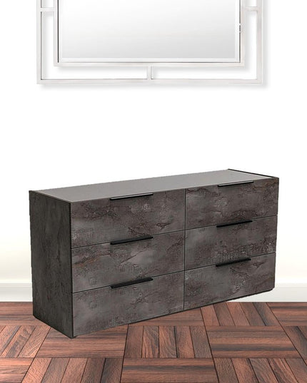 61" Grey Faux Marble Solid Manufactured Wood Six Drawer Double Dresser