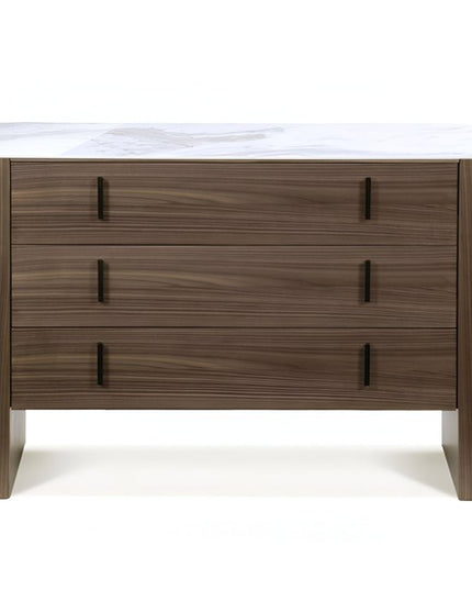 55" Walnut Marble Solid And Manufactured Wood Three Drawer Dresser