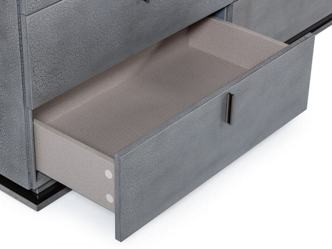 59" Gunmetal Grey Crackle Finish Six Drawer Double Dresser