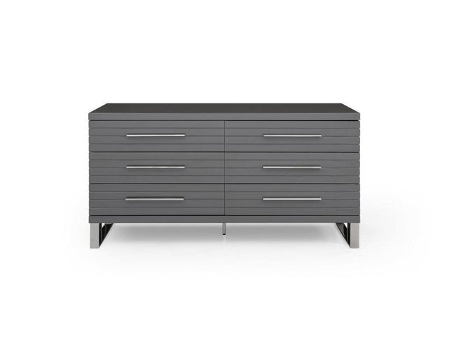 59" Grey Solid And Manufactured Wood Six Drawer Dresser